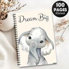 Caderno Espiral Elefante dos Sonhos (1 unidade) - 14 x 21 cm, 50 páginas, estampa fofa de elefante, material de escritório, material escolar, diário, capa motivacional, encadernação em espiral resistente, decoração com elefante - A5 - Ver 5