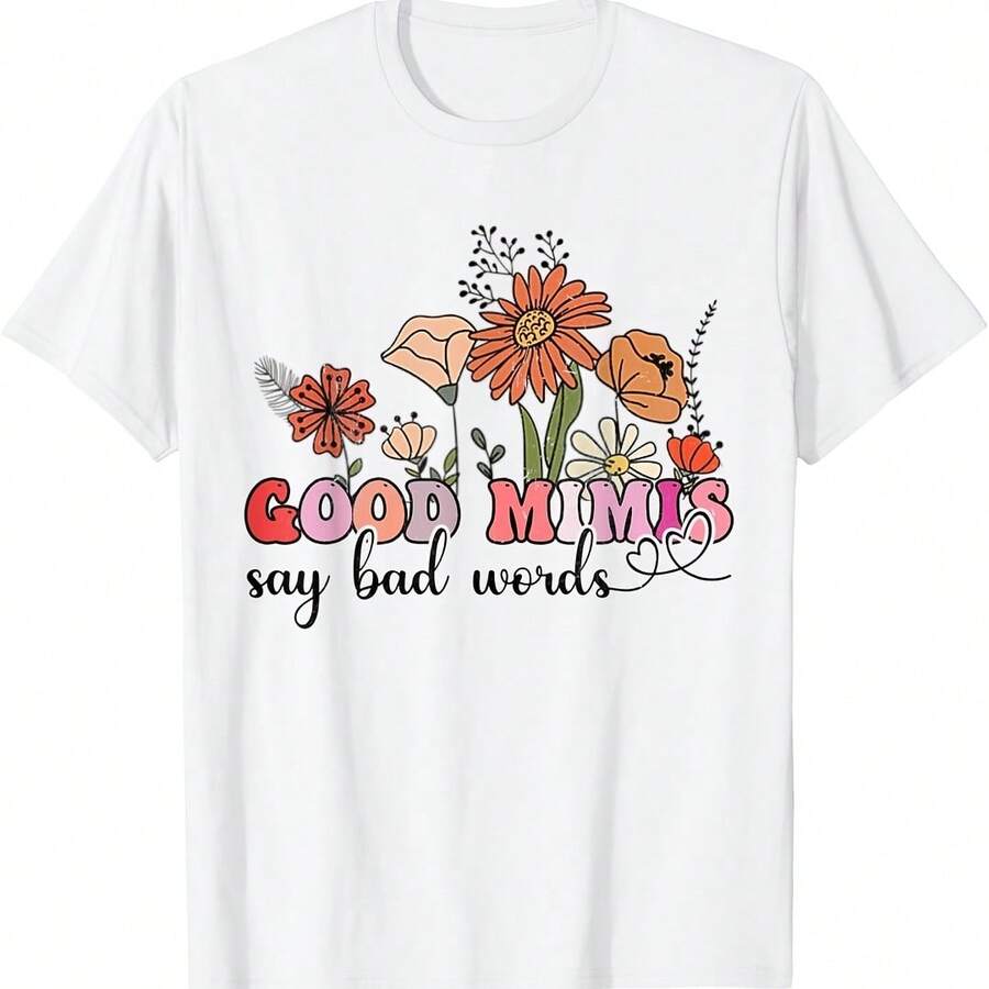 Flowers Groovy Retro Good Mimis Say Bad Words Mother's Day T-Shirt - 酒紅色 - 查看 1