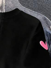 Tween Girls' Cartoon Bear Print Round Neck Loose Casual Short Sleeve T-Shirt - Black - View 6