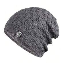 1pc Winter Warm Thermal Lined Wool Hat, Style, Korean Fashion, Warm, Large Head Circumference Knitted Hat, Earflap Hat, Cycling, Cold-Weather Buffet, Multiple Colors Available Vacation Outfits - Black - View 2