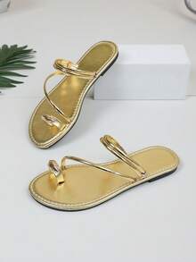 Breezelady Women's Summer New Leopard Braided Flat Sandals Vacation, Beach Fashion Casual Outerwear One Pedal Sandals - Gold - View 7