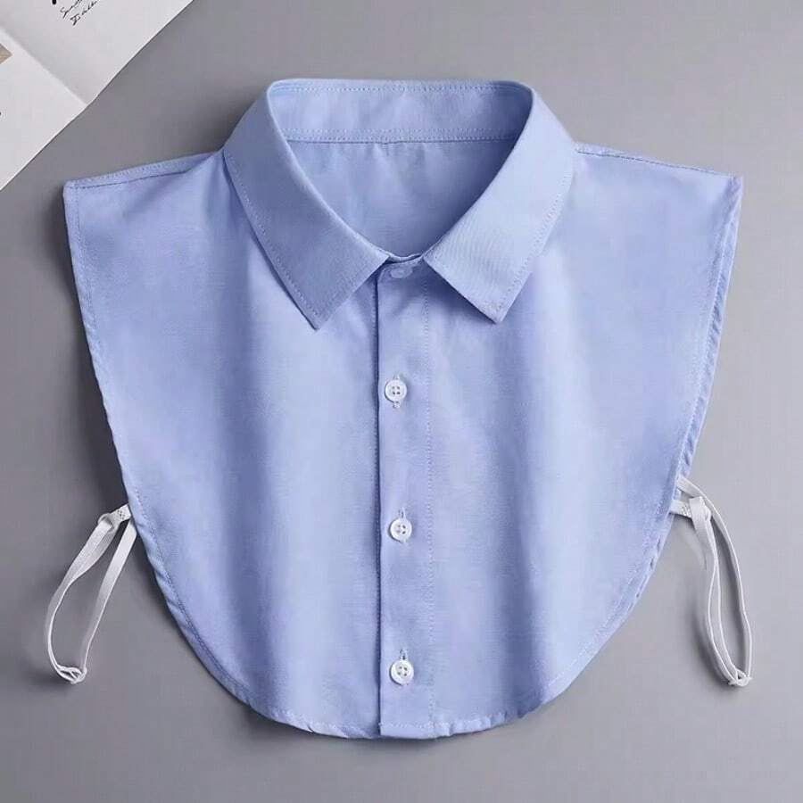One Size Fake Shirt Collar Dickey For Women, Detachable Button-Up Collar For Layered Outfit Styling - Blue - View 1
