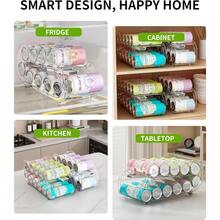 Organizador de latas de soda paquete de 2 organizadores automáticos de latas enrollables para refrigerador dispensador de latas de doble tamaño para almacenamiento de nevera y despensa organizador - Transparente - Ver 6