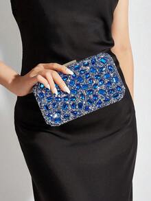 Sparkling And Exquisite Box-Shaped Bag, Elegant And Stylish Clutch, And Gorgeous Royal Blue Rhinestone Chain Bag Are Perfect For Women Attending Parties, Weddings, Dinners, Banquets, And Other Occasions. It Is The Ideal Evening Bag For Party Girls And Ladies. - 寶藍色 - 查看 2