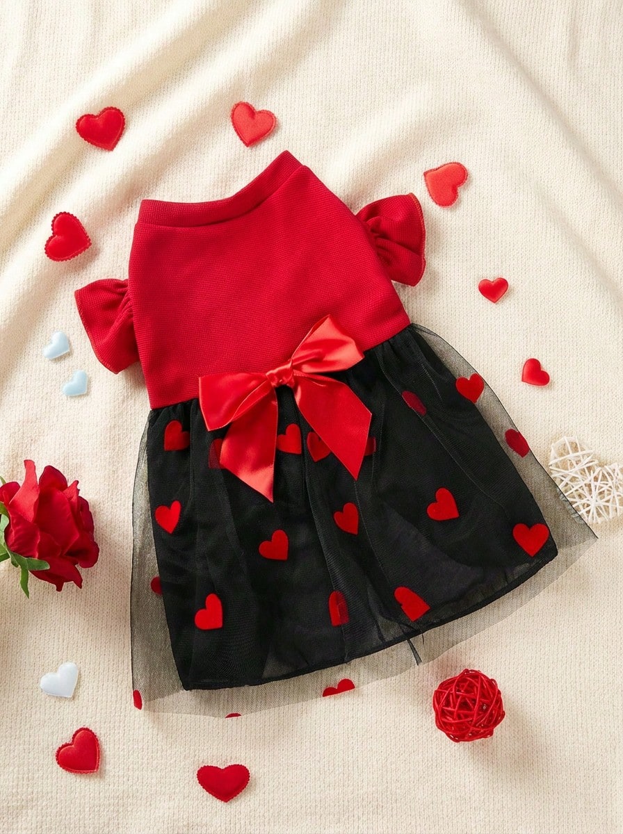 PETSIN Valentine's Day Red & Black Tulle Heart Shaped Pet Skirt - Multicolor - View 1