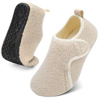 Spesoul Slippers For Women Men Rubber Soles House Slippers Indoor House Shoes Slip On Slipper Socks For Home Bedroom Swollen Edema Feet,11-12Women/9.5-10.5Men,Beige