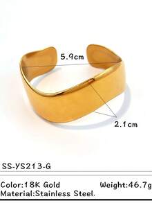 1 pieza Brazalete abierto de tono dorado no descolorido, joyería con diseño asimétrico de onda hueca para mujeres - Plateado - Ver 5