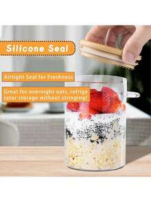 4pcs Glass Food Storage Containers With Lids And Spoons, Overnight Oats Jar (With Spoon), Chia Pudding Salad Glass Jars, Bamboo Lid Cereal Coffee Flour Bread Proofing Canister Set