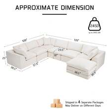 ATOMHOME 139" Modular Cloud Sectional Sofa, 7-Seater Oversized Chenille Sofa Non-Assembly Couch With Movable Ottoman, Convertible Sleeper Bed For Living Room & Office Home Furniture, Beige - Màu be - Xem 2