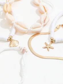 5 Stück/Set Boho-Stil Perlen Fußkettchen Set mit Muscheln, Perlen & Seestern Anhängern als Schmuckgeschenk für Frauen am Strand - Verschiedenfarbig - Übersicht 6