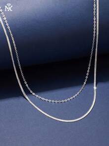 SYMFNY 1件925纯银极简双层闪亮费加罗链项链