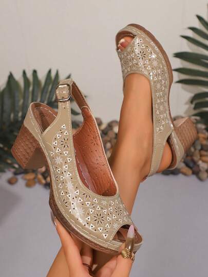 Plus Size Wedge Heel Casual Thick Sole Slide Sandals, Comfortable Outdoor Slippers, Leather Upper, Platform