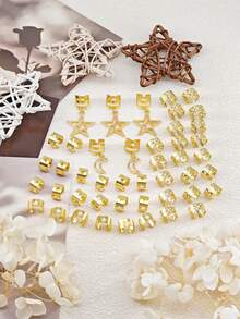 45pcs Star & Moon Metallic Hair Accessories Set, Suitable For Braids, Scrunchies, Dreadlocks, For Women & Girls To Wear On Parties And Festivals, Claw Clips, Hair Slide, Hair Barrettes, Head Accesssories - Gold - View 3