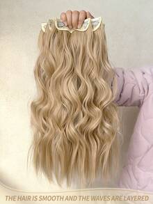 20-Inch Long Wavy Clip-In Hair Extensions, Synthetic Hair Piece Suitable For Girls And Women For Everyday Wear - Gold - View 4
