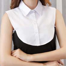 Detachable Shirt Collar For Women, Fake Collar Dickey With Buttons, Layered Look Accessory - White - View 7