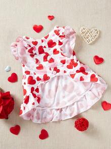 PETSIN 情人節1件粉色愛心和紅色蝴蝶結設計的可愛寵物短袖印花連衣裙（適用於貓狗） - 彩色 - 查看 5