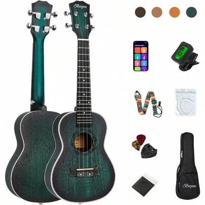 Odwmwhuh 23 Inches Ukulele Uku Beginner And Adult Student Travel Wooden Concert Mahogany Ukelele Kits With Tuner Gig Bag Strap Carbon Nylon String Picks Cloth Gift Choice Green