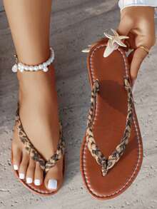 2025新款女士人字拖，休闲度假时尚平底拖鞋，多功能防滑沙滩人字拖 - 棕色 - 查看 1