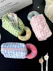 1pc Dopamine Makeup Bag, New Cute Macaron Plaid Cosmetic Bag, High-Quality Student Creative Pencil Case, Large Capacity Quilted Skincare Storage, Portable Travel Waterproof Toiletry Bag, Multi-Functional Large Capacity Women Makeup Bag For Cosmetics, Makeup Brushes, Towel, Toothbrush, Suitable For Daily Outings, Travel, Gift For Girlfriend, Coworker, Best Friend, Holiday, Birthday, Valentine's Day,Pouch,Makeup Pouch,Travel Essential - Multicolor - View 8