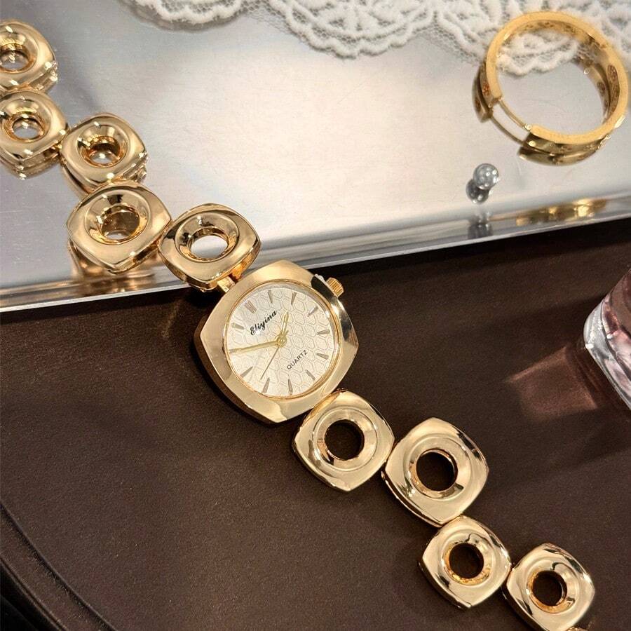 1 chiếc đồng hồ đeo tay nữ kiểu dáng bất đối xứng mới, đồng hồ đeo tay thạch anh cao cấp sang trọng hình vuông và tròn, phong cách thời trang Âu Mỹ.