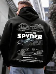 Men's Y2K Style Pure Cotton Hooded Sweatshirt  918 Spyder Car Design Automotive Enthusiast Gift For Men Black Sweatshirt With Technical Diagrams And Details S To XL Kangaroo Pockets And Drawstrings Long Sleeves Loose And Casual Thick Fabric Ideal For Gifts In Autumn And Winter High Quality Men's Clothing - Negro - Ver 2