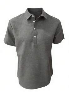 Áo sơ mi nam GOLDREDY cổ polo cài khuy nửa thân, màu trơn, tay ngắn, kiểu dáng cổ điển, nhẹ nhàng, phù hợp cho công sở. - Xám - Xem 3