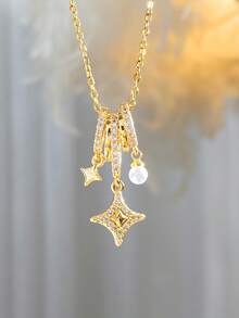 1件水钻腰带流苏星形珍珠吊坠项链，镶嵌小水晶，梦幻闪亮设计，送给妻子、女性朋友、闺蜜的礼物 - 小蠻腰星星項鍊 - 查看 2