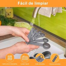 Cucharas Medidoras y Tazas Medidoras 13 Piezas Juego de Tazas y Cucharas Medidoras con Mangos Apilables Herramientas de Medición de Cocina para Medir Líquidos y Condimento Gris - Gris - Ver 5