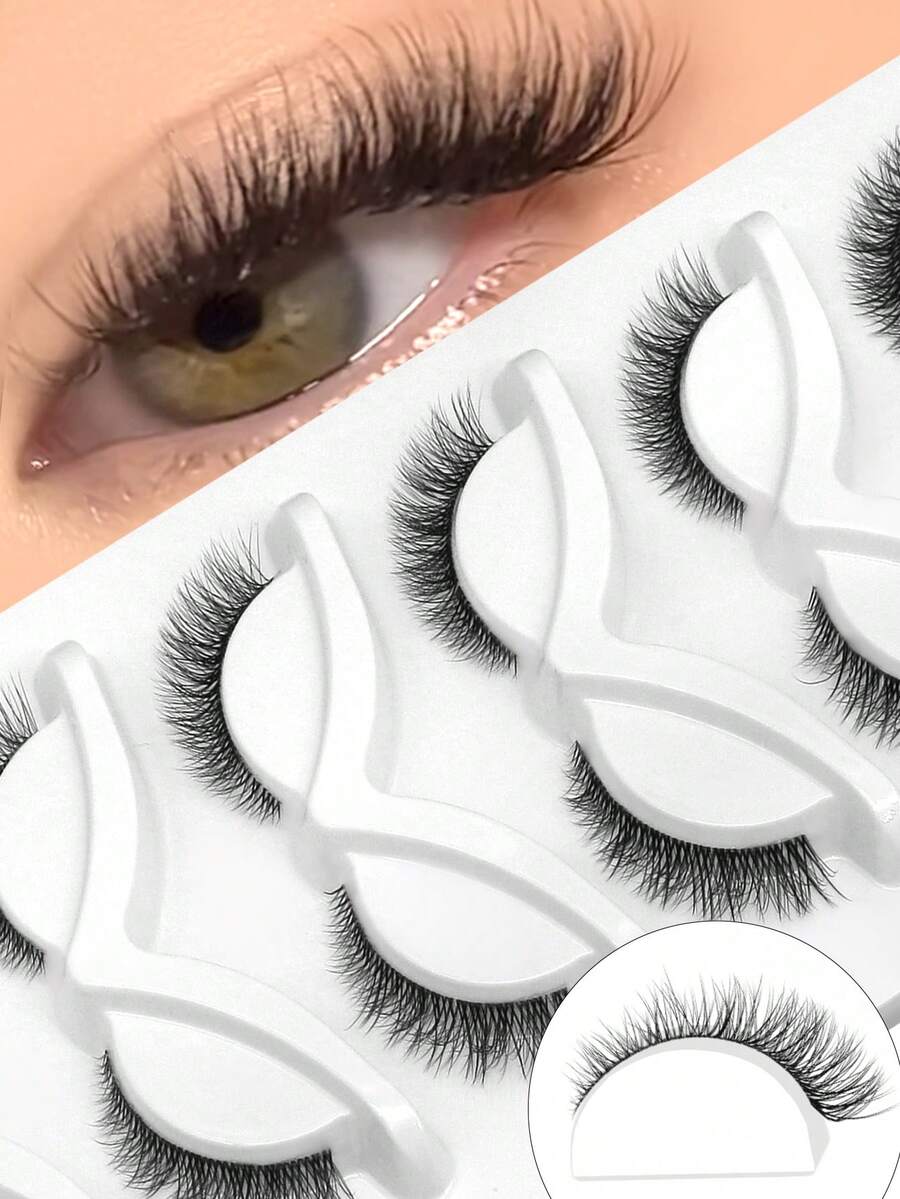 Lasvirey 7 Pairs Natural Cat Eye False Eyelashes, Transparent Eyelash Stem, 3D Faux Mink Lashes, Fluffy & Natural, Thick Full Strip Fake Lashes, Reusable, Suitable For All Occasions - Black - View 1