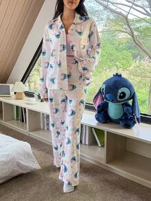 Disney Stitch Print Pajama Set - Multicolor - View 5