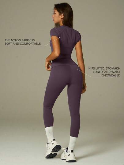 UONNOU Sports Shaping Short-Sleeved T-Shirt And Leggings Casual Set | Stretch And Close-Fitting Sportswear