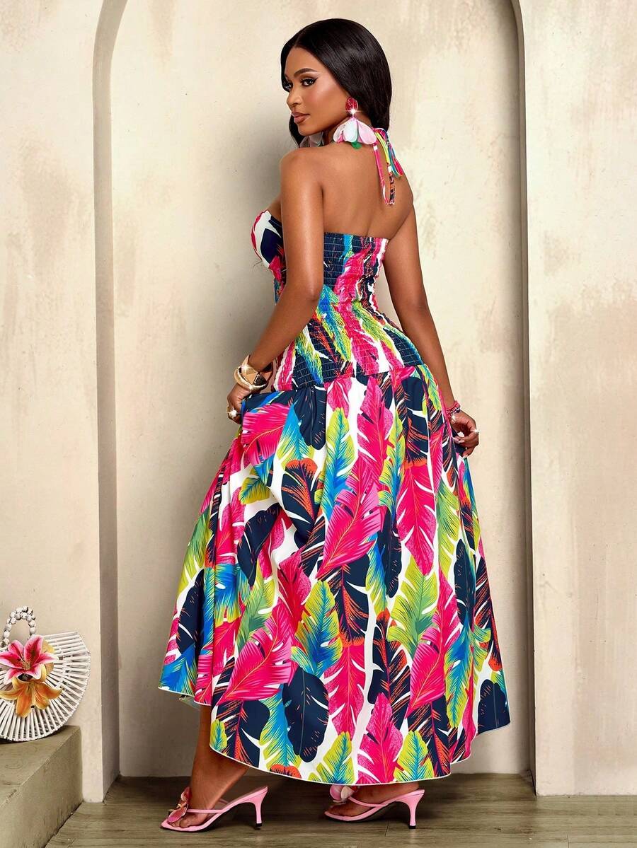 Sexy And Elegant Women's Long Dress With Random Floral Patterns - Hot Pink - View 1