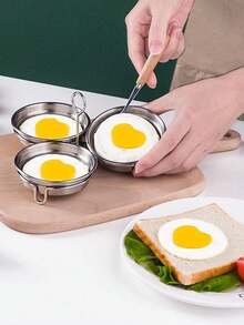 1pc Stainless Steel Steaming Egg Mold,3-In-1 Steamed Egg Mold,Household Egg Cooker,Egg Ring,Frying Egg Mold,Breakfast Sandwich Egg Mold,Baking Kitchen Tool,Kitchen Gadgets,Suitable For Daily Use,Home,Kitchen, School,Restaurant,Gatherings - Multicolor - View 3
