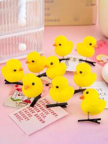 2个可爱柔软毛绒小黄鸭发夹，卡通3D发饰，适合学生和女性，爪夹，发卡，发夹，头饰，发卡 - 黃色 - 查看 6