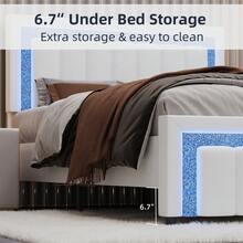 Bedroom Furniture, LED Bed Frame With Velvet Upholstered Headboard, Queen Bed Frame With Modern Diamond Headboard Adjustable, Bedroom Deccor, No Box Spring Needed, Easy Assembly, (USB LED Strip) - White - View 4
