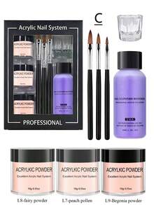 亚克力美甲套装，包含亚克力粉、亚克力液、指甲油亚克力粉、液体单体、美甲笔和亚克力美甲延长雕塑模具。 - 彩色 - 查看 3