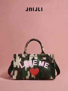 Camouflage "LOVE ME" Graphic Purse Women Stylish Handbag Cross Body Bag Travel Essential Casual Daily Use Bags Vintage Sling Bag Summer Fashion Handbags Mini Purses Practical Shoulder Bag Heart Print Camo Tote-Inspired Bag Ladies Daily Purse Versatile Crossbody Shoulder Bag Spacious Camo Handbag Must-Have Outfit Accessory Everyday Use Camouflage Purse Cute Heart Decor Bag Fashion Graphic Shoulder Purse - màu xanh lá - Xem 1