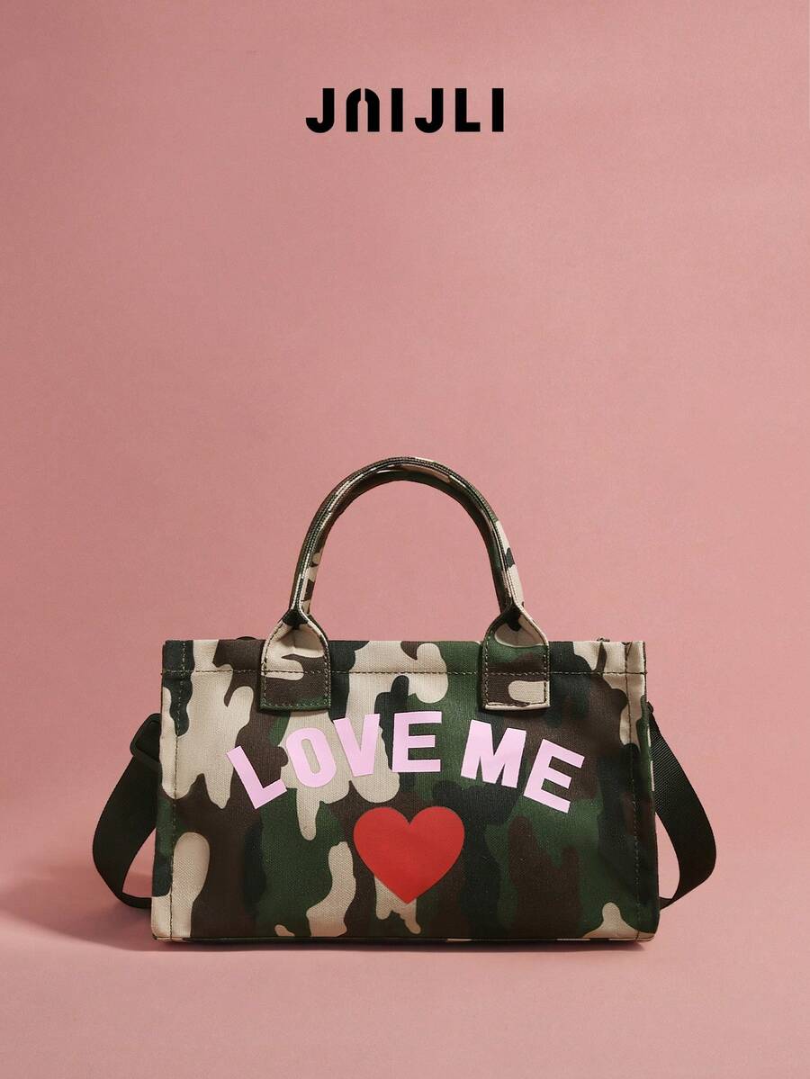 Camouflage "LOVE ME" Graphic Purse Women Stylish Handbag Cross Body Bag Travel Essential Casual Daily Use Bags Vintage Sling Bag Summer Fashion Handbags Mini Purses Practical Shoulder Bag Heart Print Camo Tote-Inspired Bag Ladies Daily Purse Versatile Crossbody Shoulder Bag Spacious Camo Handbag Must-Have Outfit Accessory Everyday Use Camouflage Purse Cute Heart Decor Bag Fashion Graphic Shoulder Purse - màu xanh lá - Xem 1