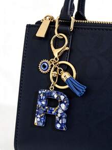 New Cross-Border Navy Blue 26 English Letter Keychain, Devil's Eye Uppercase Letter Bag Charm, Bohemian Acrylic Women Waist Chain, Suitable For Halloween, All Seasons - Letter - View 4