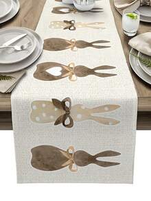 Easter Rabbit Bunny Heart Table Runner Party Decor Reusable Farmhouse Brown Polka Dot Kitchen Dining Table Runner Easter Decorations - Multicolor - View 2