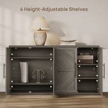 Aparador SICOTAS con 4 puertas, aparador moderno con almacenamiento y estantes ajustables, gran gabinete de almacenamiento tipo credenza - Gris ceniza - Ver 10