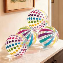 1pc Striped Transparent Inflatable Ball, PVC Polka Dot Transparent Ball, Colorful Spotted Striped Print Inflatable Toy Ball, Home Party Game Props, Pool Party Decor, Gift - Multicolor - View 6