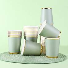 10/20/40pcs Spring Lavender Green & Gold Foil Disposable Paper Cups, Leak-Proof, Heat-Resistant, Suitable For Spring Outdoor Picnics, Casual Gatherings At Home, Birthday Parties, And Large Events - Sage Green - View 6