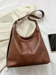 2026 New Fashion Solid Color Commuter Tote Bag, Minimalist Niche Design Underarm Bag, Stylish Large Capacity Shoulder Bag - Brown - View 10
