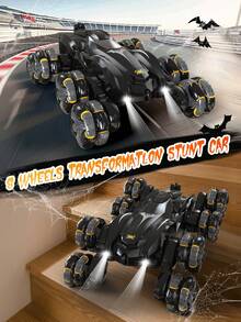 1辆2.4GHz 8WD特技遥控车，全地形攀爬车，带自动演示、360°旋转、音乐和LED灯，漂移遥控玩具，适合3-12岁男孩女孩，生日、圣诞节、万圣节、复活节、新年创意礼物（黑色）