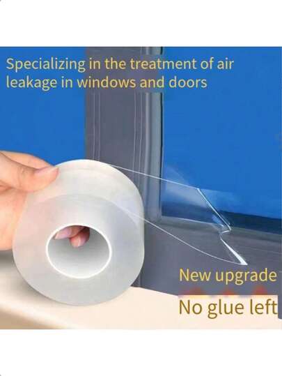 1pc Windproof Tape, Strong Adhesive Transparent Single-Sided Tape, Acrylic Windproof Tape Can Be Freely Cut To Solve Door/Window Drafts, Noise, Dust, Insulation, Soundproofing, Anti-Insect, Applicable To Doors, Windows, Frames, Glass, Tables, Cracks, Strong Adhesion, No Residue When Removed
