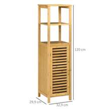 Kleankin Height-Adjustable Bathroom Cabinet, Bamboo Bathroom Cabinet, Bathroom Furniture With Cabinet, Two Open Shelves, For Bathrooms, Approx. 33 X 30 X 120 Cm Natural Wood - Khaki - View 2