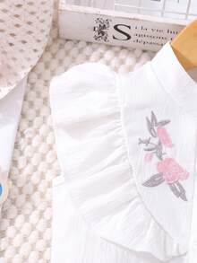 Bộ 2 món cho bé gái: Áo cardigan tay bồng màu trắng cài cúc thêu hoa và chân váy lưới lấp lánh màu hồng, trang phục thường ngày kiểu công chúa ngọt ngào. - trắng - Xem 4