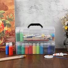 Caja grande de almacenamiento de pintura de plástico transparente con tapa de asa organizador de plástico para almacenamiento de pintura de manualidades 14 x 4.3 x 4.7 pulgadas - Claro - Ver 4