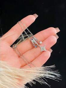 1件水钻腰带流苏星形珍珠吊坠项链，镶嵌小水晶，梦幻闪亮设计，送给妻子、女性朋友、闺蜜的礼物 - 小蠻腰星星項鍊 - 查看 6